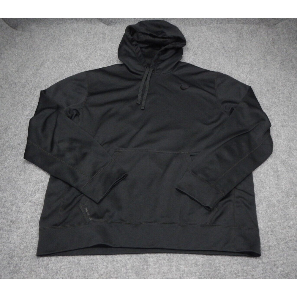 Nike Therma-Fit Sweater Men's Size XL Black Hoodie Drawstring Logo Front Pocket